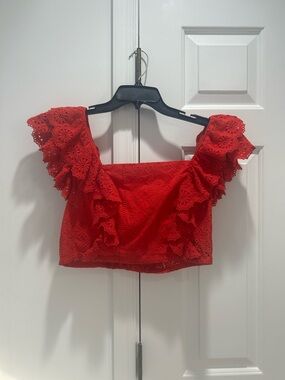 Altar'd State Red Lace Eyelet Ruffle Crop Top